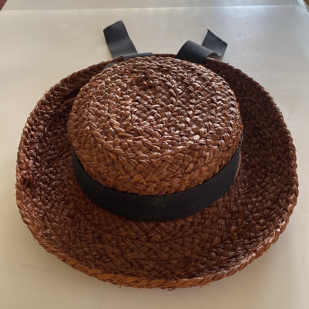 Helen Kaminski Brown Straw Boater Hat with Black Band - Picture 2 of 9